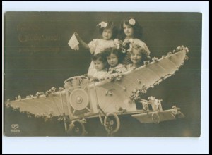 Y15557/ Namenstag Kinder Flugzeug Foto AK Fotomontage 1911
